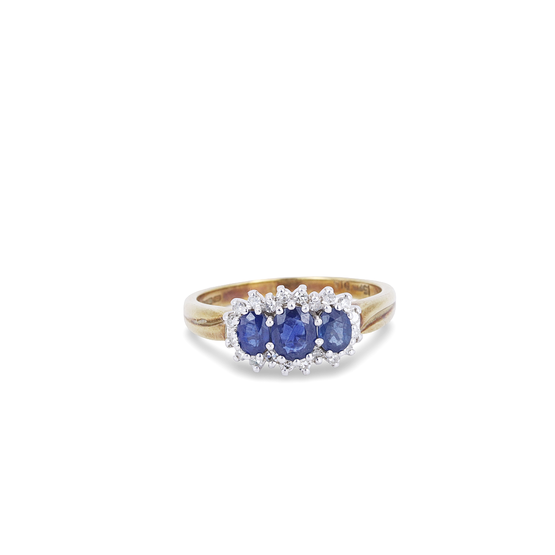 SAFIR- OCH DIAMANTRING I 9KT GULD.