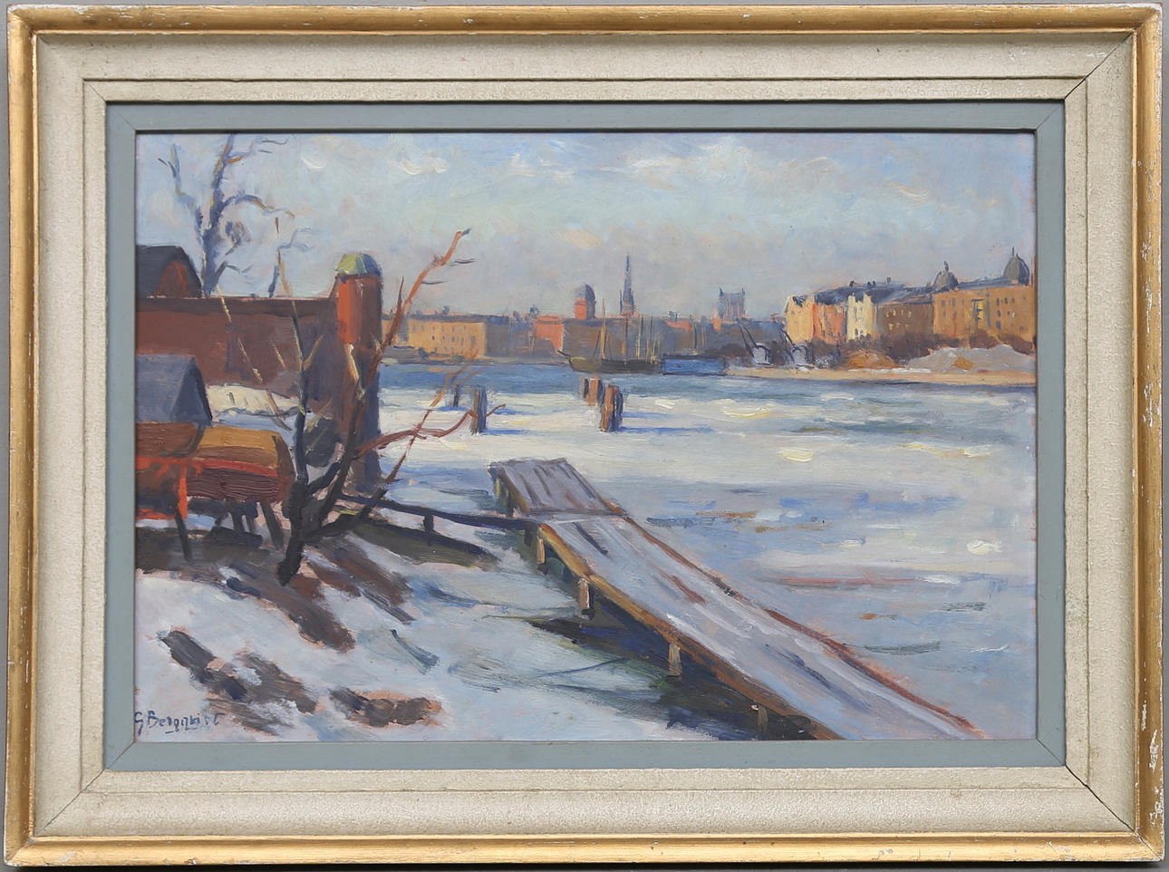 GUNNAR BERGQVIST. Motiv från Stockholm, olja på pannå, signerad G.Bergqvist.