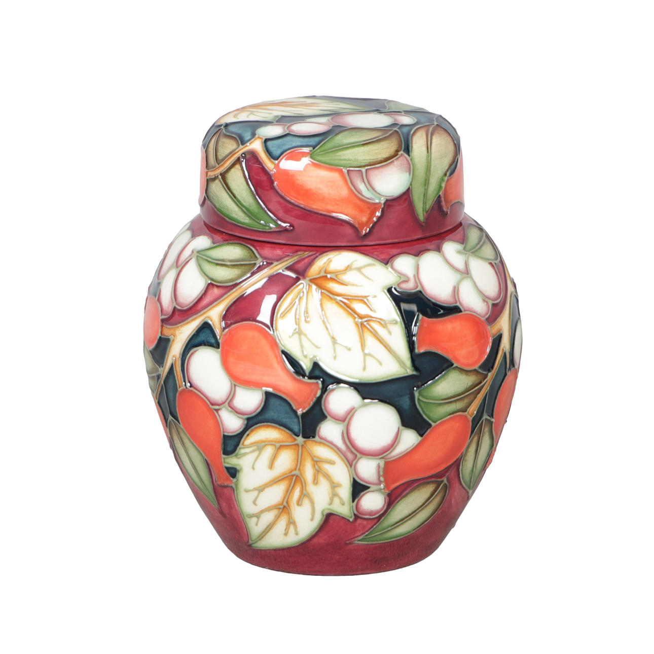 MOORCROFT, CHRISTMAS THEME GINGER JAR AND COVER.