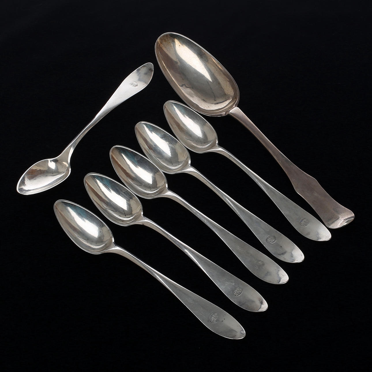 SKEDAR, 7 st, silver, Petter Kleen, 1740, Johan Daniel Blomsterwall, 1845.