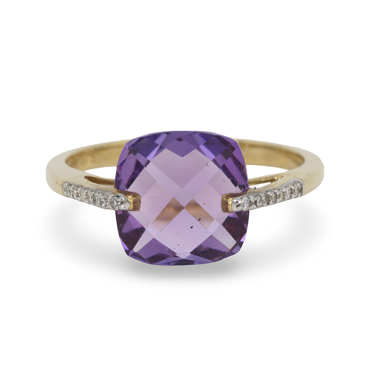 AMETIST- OCH DIAMANTRING I 9KT GULD.