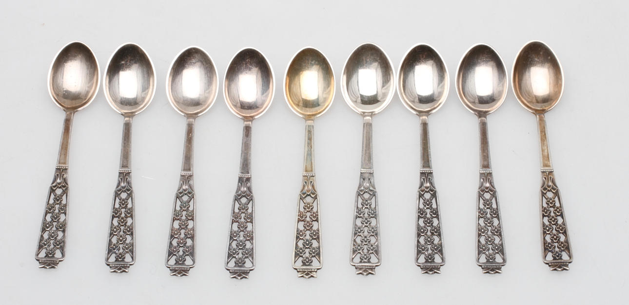 KAFFESKEDAR, 9 st, silver, ca 80 gram.