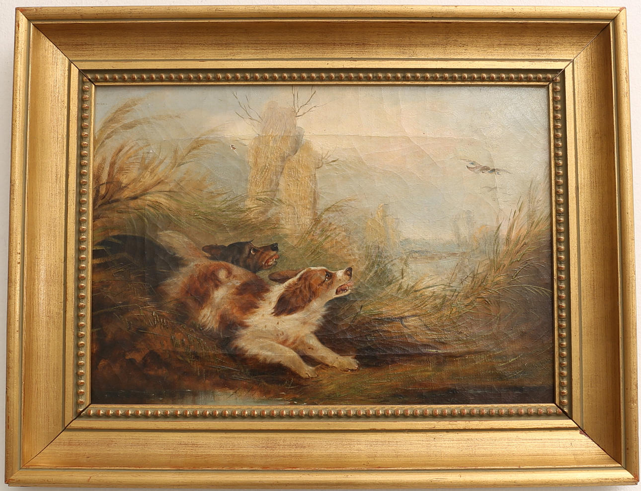 OIDENTIFIERAD KONSTNÄR. 1800-tal, olja på duk, Hundar på andjakt.