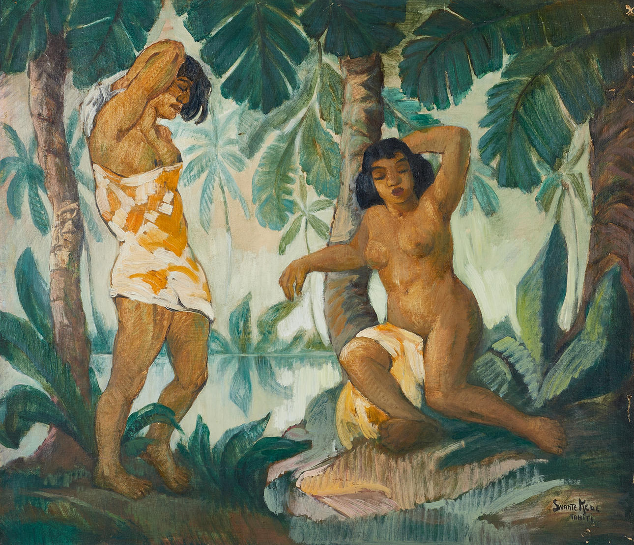 SVANTE KEDE (Stockholm 1877-1955 Stockholm), Kvinnor vid basplats, signerad, Thaiti, olja på duk