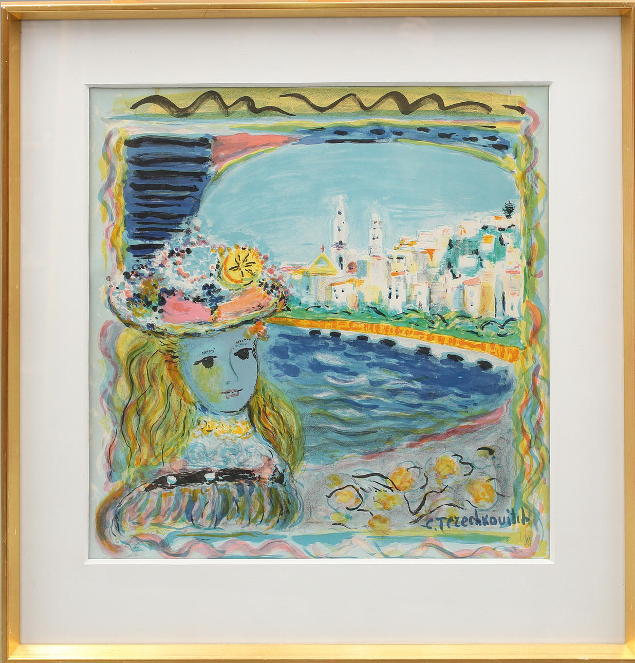 CONSTANTIN TERECHKOVITCH. Kvinna vid fönster, tryck, signerad C Terechkovitch.