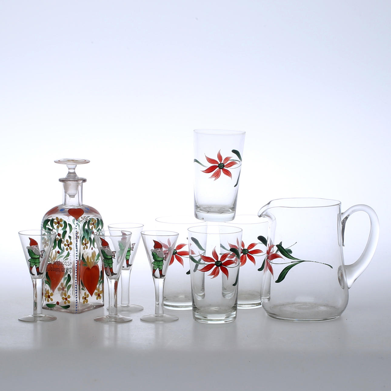 PARTI GLAS, 10 delar, med julmotiv, 1900-tal.