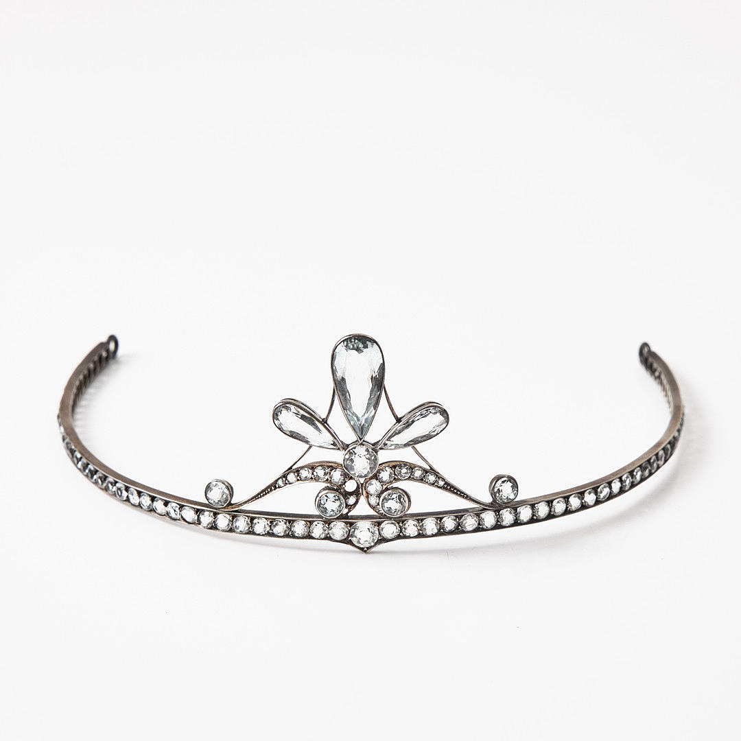 DIADEM, silver, akvamarin och bergkristall. 1920-tal