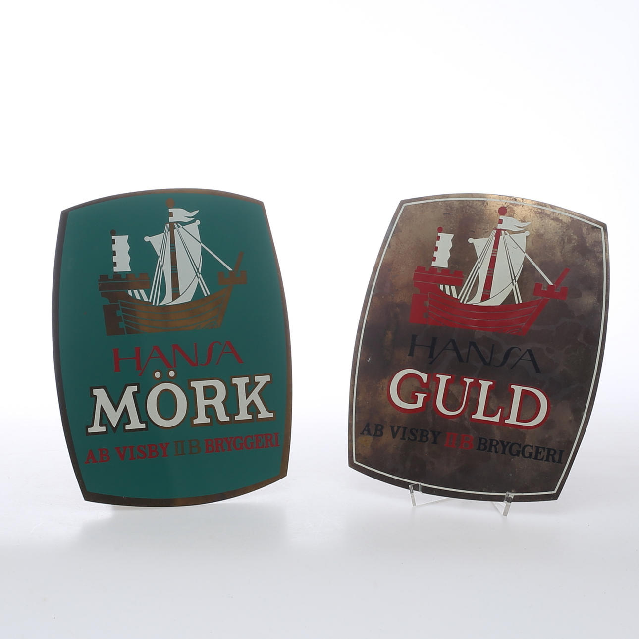 METALLSKYLTAR, 2 t, Hansa Guld och Hansa Mörk, AB Visby Bryggerier, 1960/70-tal.
