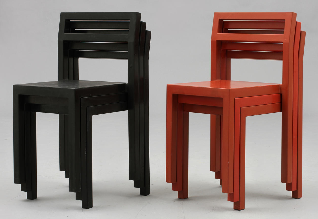 STOLAR, 6 st, "Non Chair" Boris Berlin & Poul Chistiansen, Källemo, 1900/2000-tal.