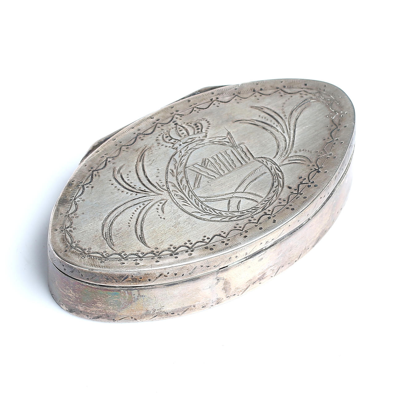 DOSA, spetsoval, silver, Anders Ulrik Grönberg, Härnösand, 1815, vikt 45 gram.