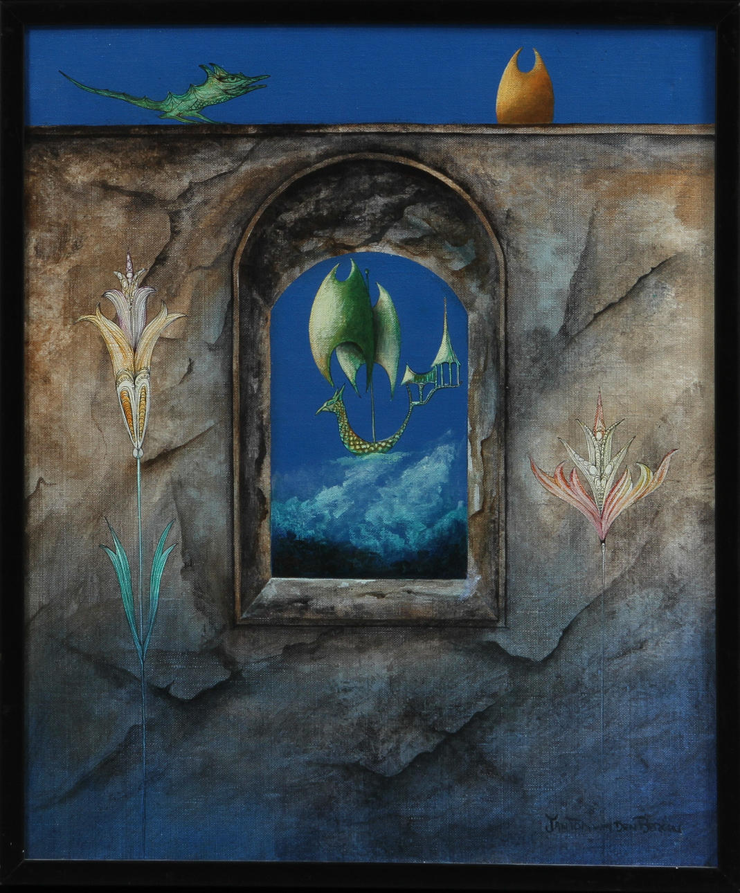 JAN TOM VAN DEN BERGEN. Surealistisk figurkomposition, olja på duk, sign.