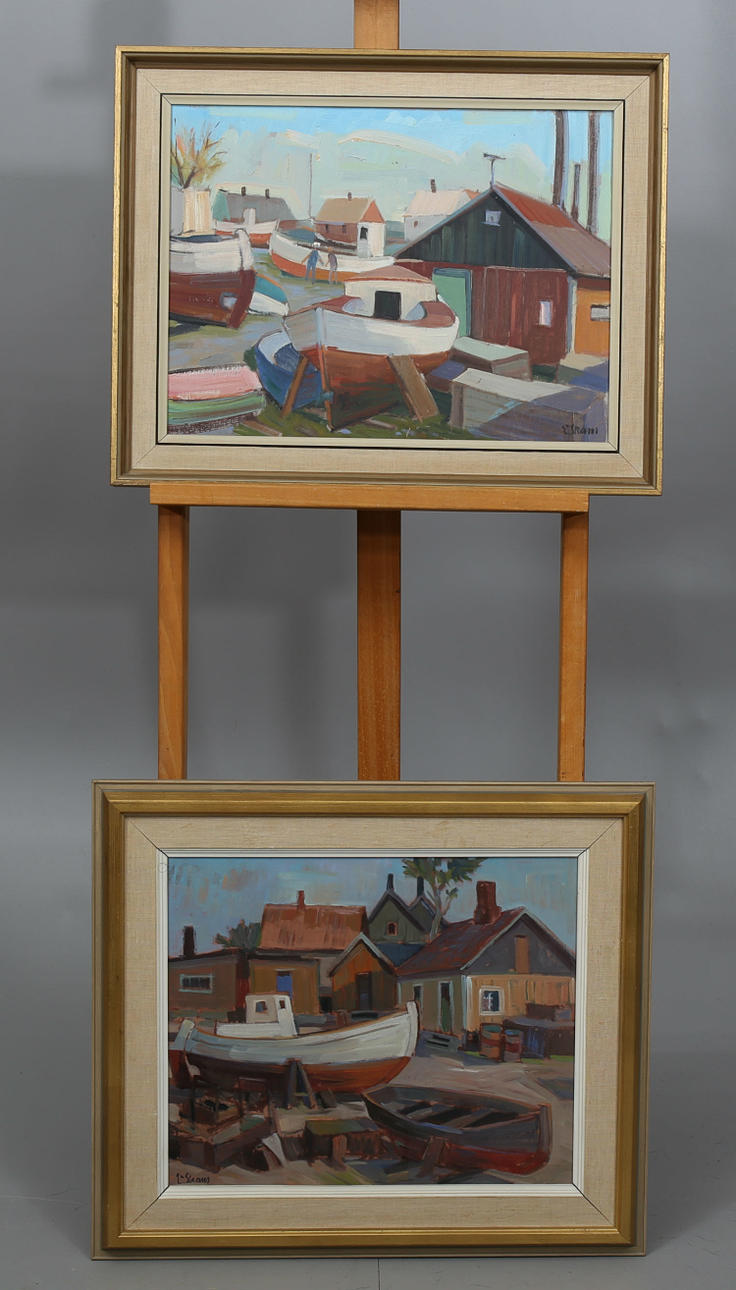 ESKIL SKANS. Olja på pannå, 2 stycken, signerade E Skans.