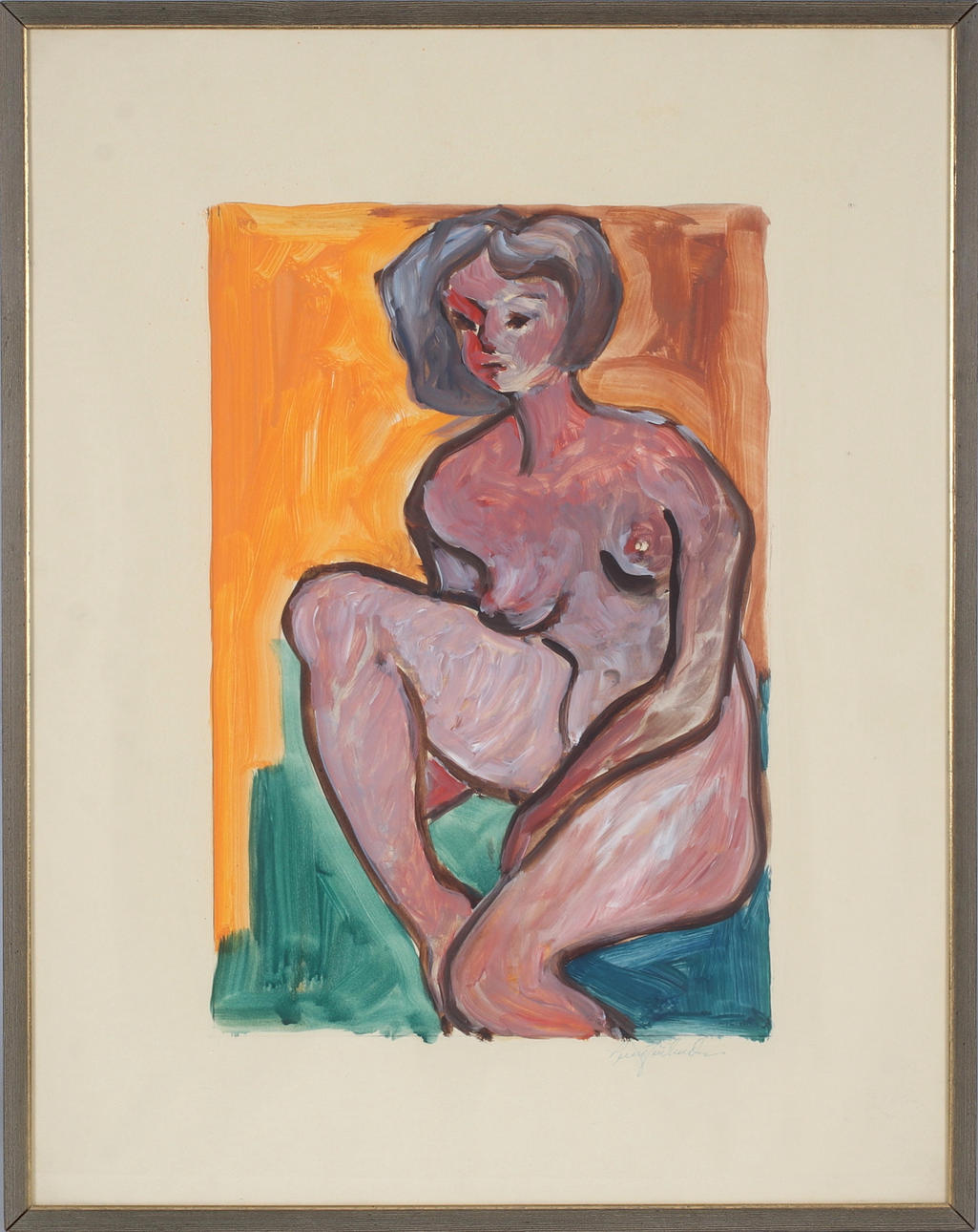 SVEN FRÖLANDER. Sittande modell, gouache på papper, signerad