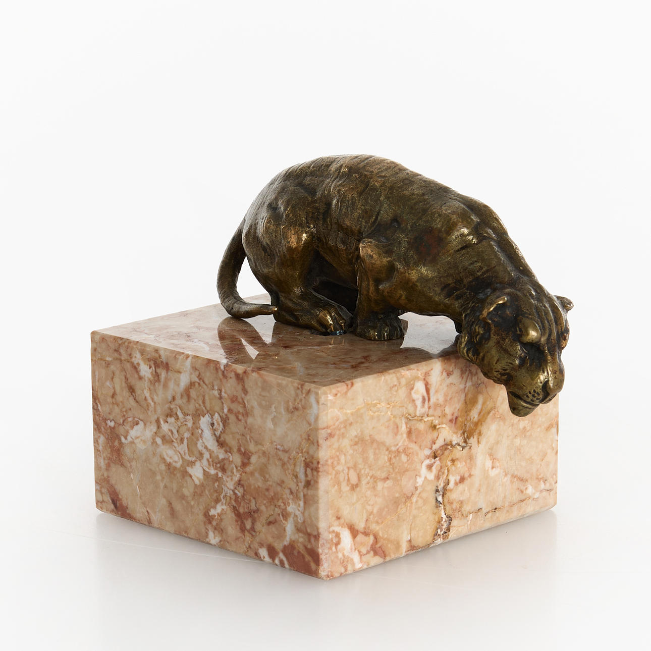SCULPTURE, tiger, bronze on stone base.