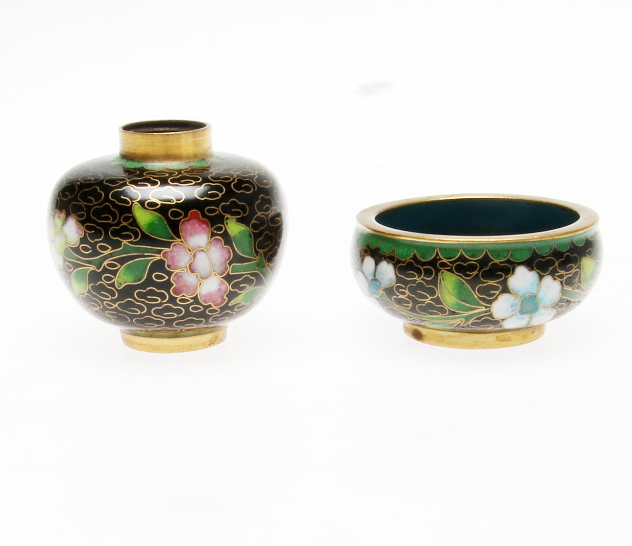 MINIATYRVAS samt SKÅL, Cloisonné, Kina, 1900-tal.