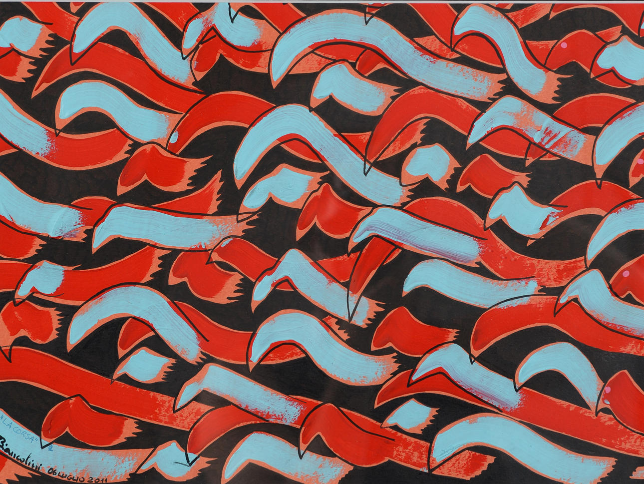 OIDENTIFIERAD KONSTNÄR. "La Corsa", oil on paper, signed Biancolini, dated 2011.