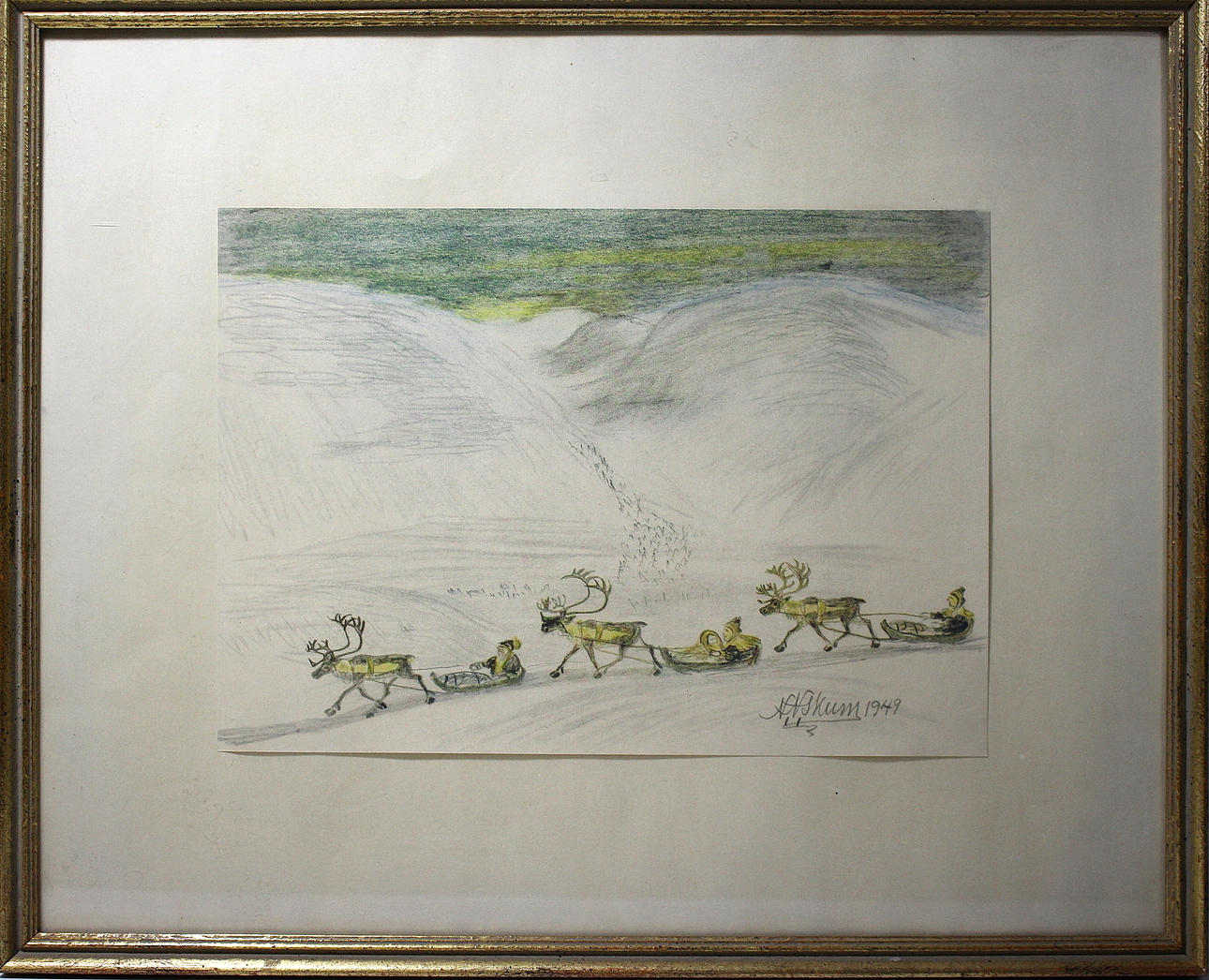 NILS NILSSON SKUM. tryck, renfölje, signerad i trycket,daterad 1949.