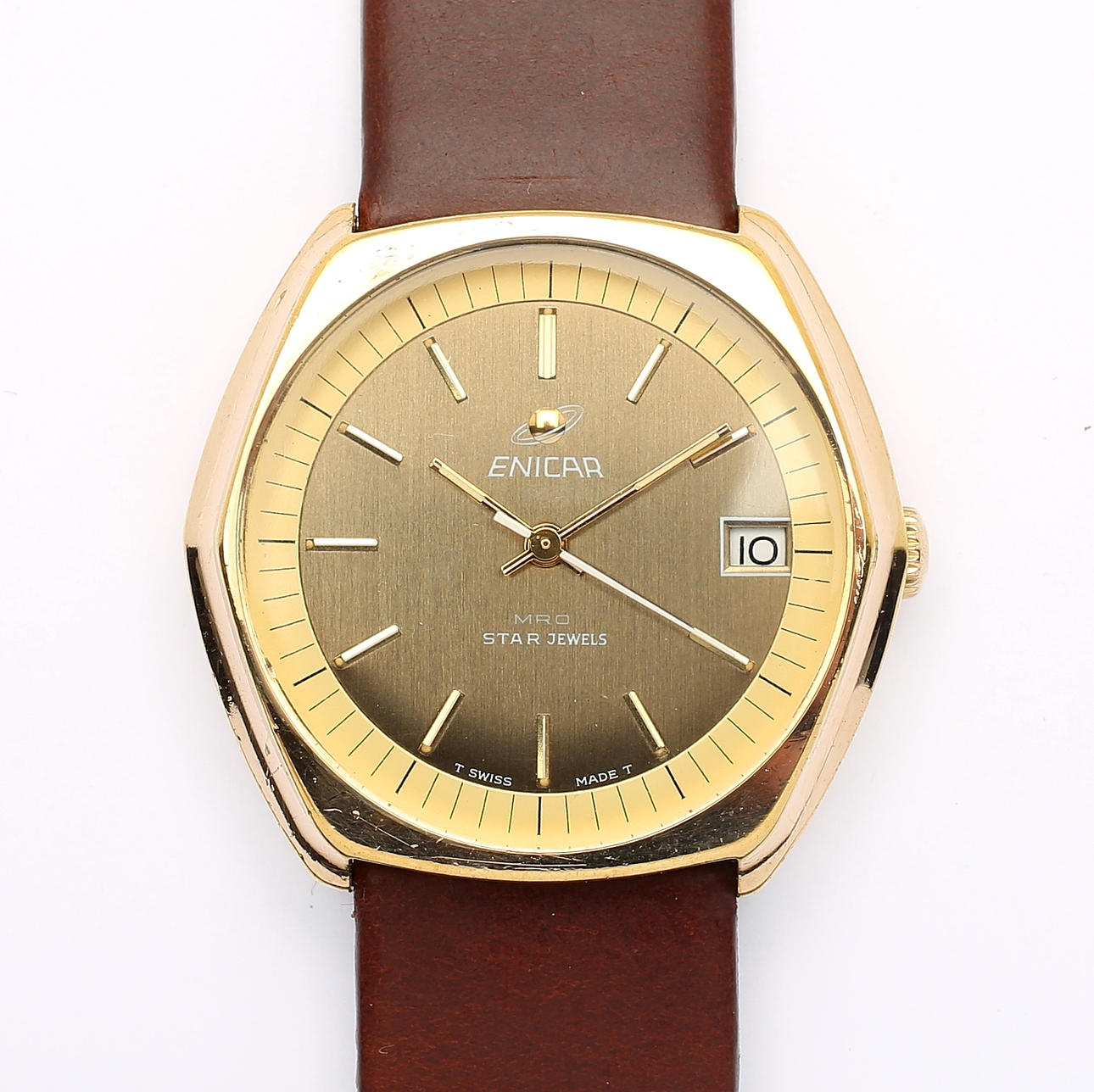 ARMBANDSUR, guld på stål, Enicar, 1900-talets andra hälft.