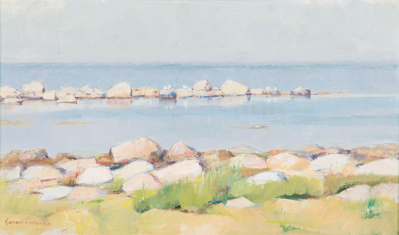 GUNNAR WALLENTIN. Strandparti, olja på duk, signerad.