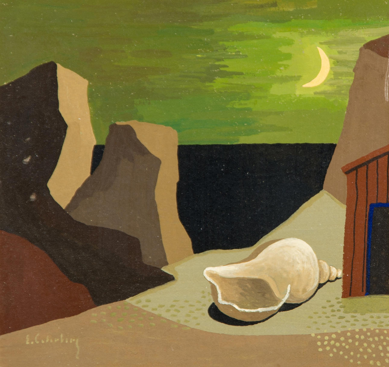 ERIK CEDERBERG. Stilleben med snäcka, tempera, signerad E. Cederberg.