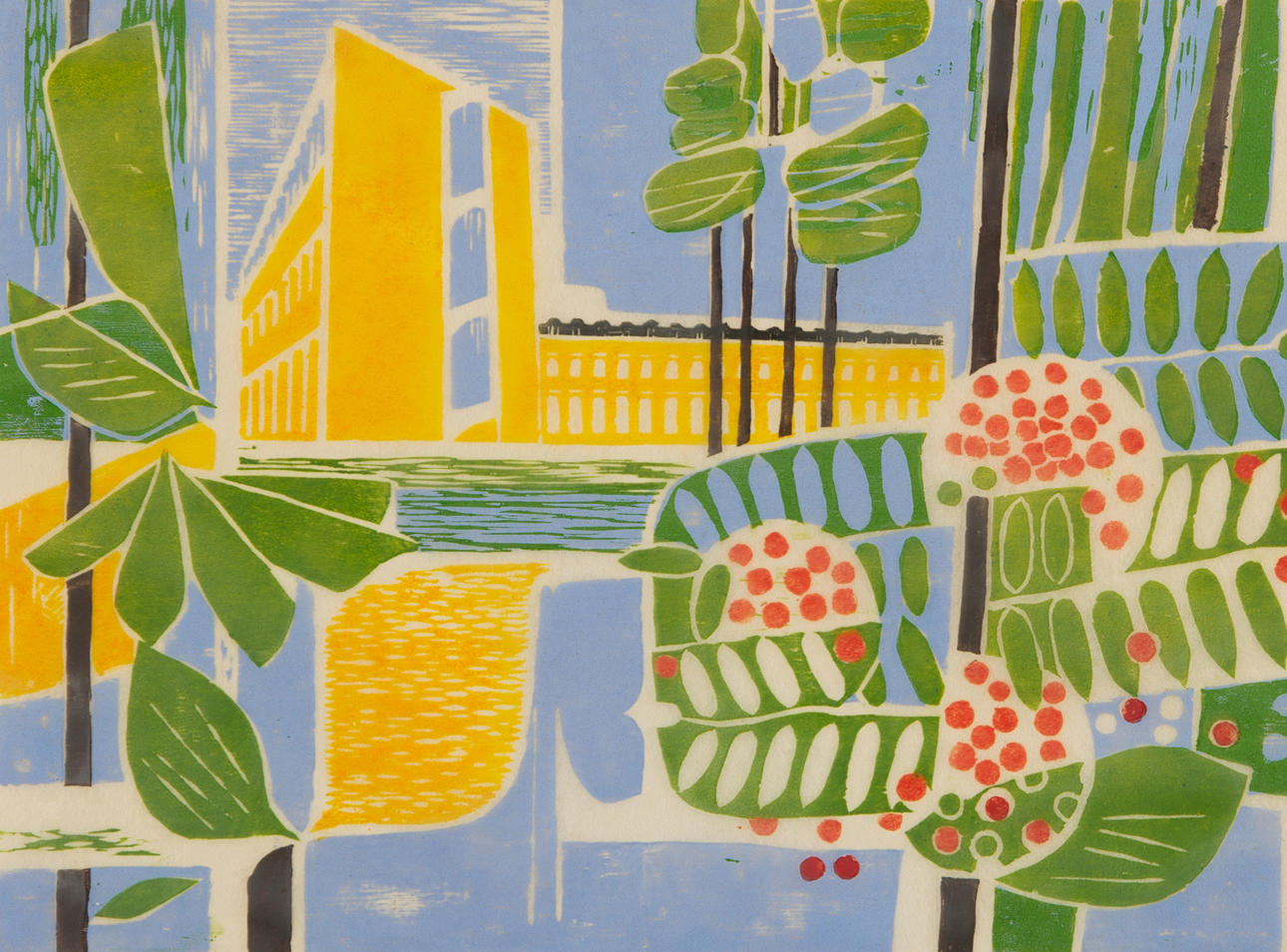 NILS MÖLLER. "Vid Rönne å", träsnitt, signerad -76.