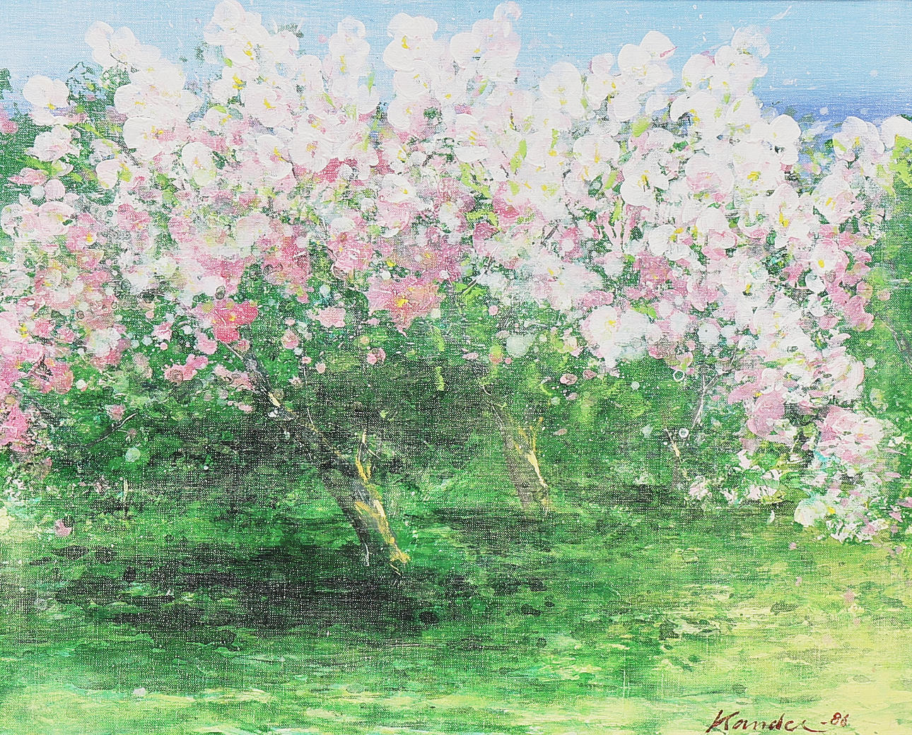 OIDENTIFIERAD KONSTNÄR. Oil painting, Flowering fruit trees.