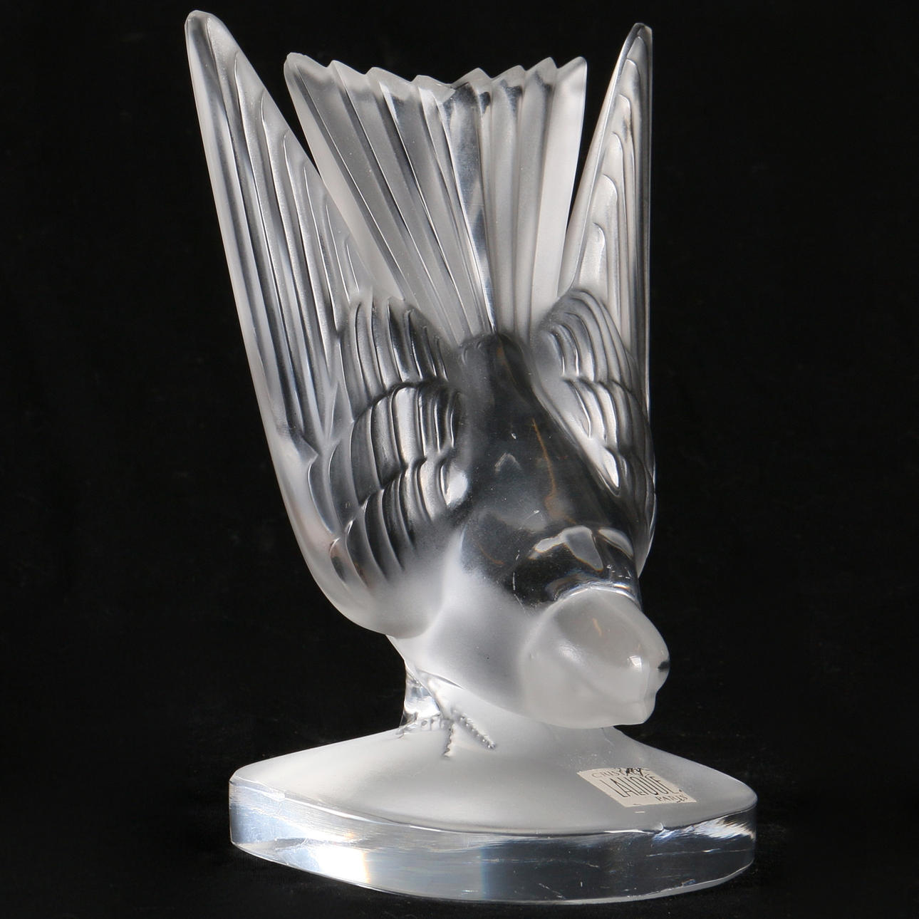 BOKSTÖD, kristall, " Hirondelle Swallow ", Lalique, signerad.