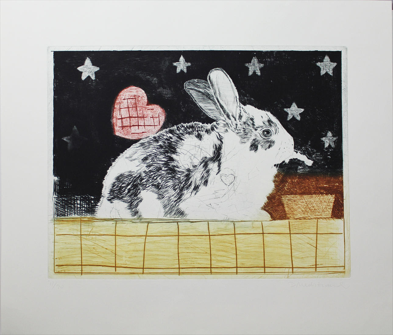 PER MEDSTRAND. Kanin och hjärta. Färgetsning. Signerad P Medstrand. 11/90.