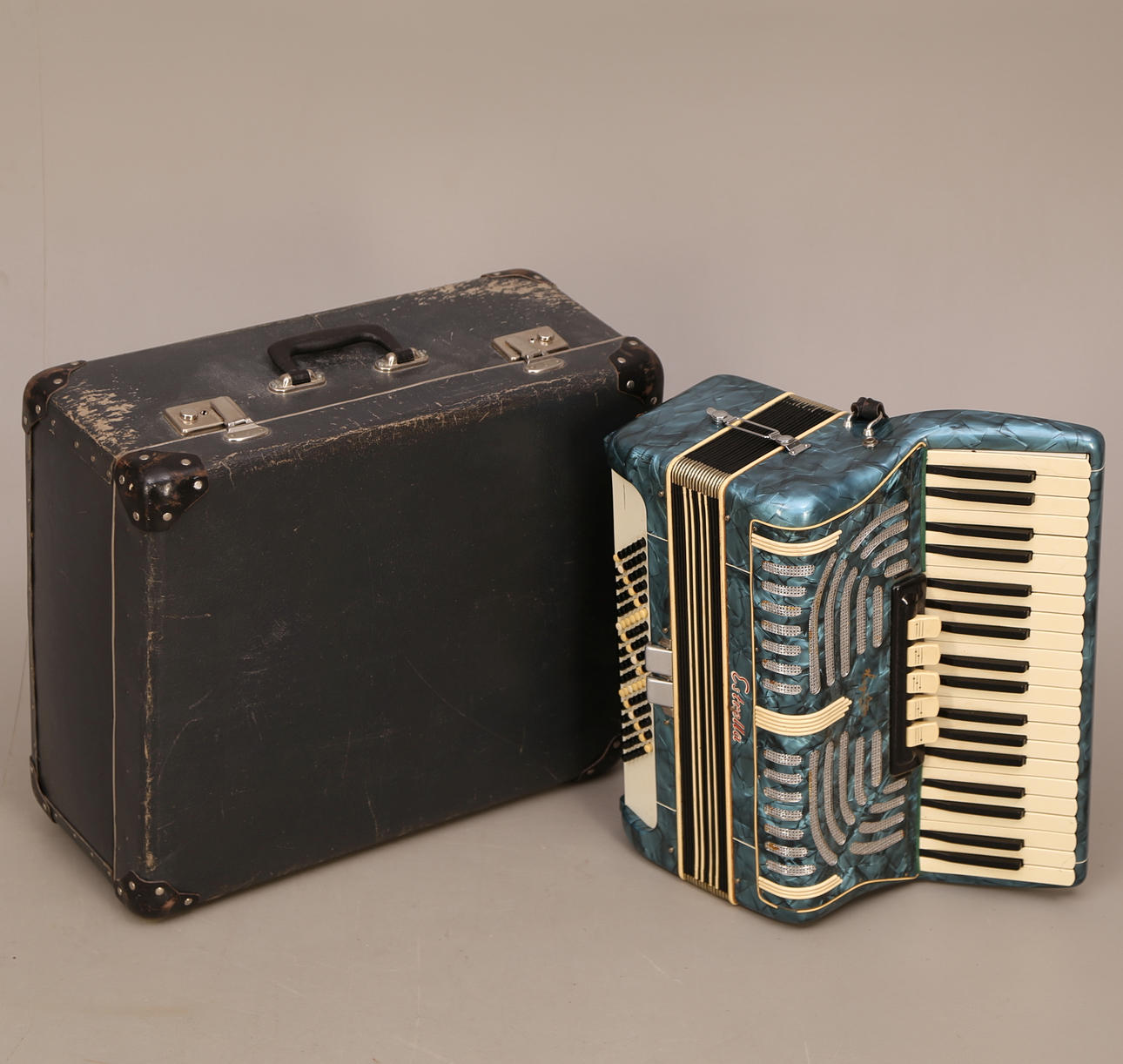 PIANODRAGSPEL, blå, Hagström - Estrella, väska.