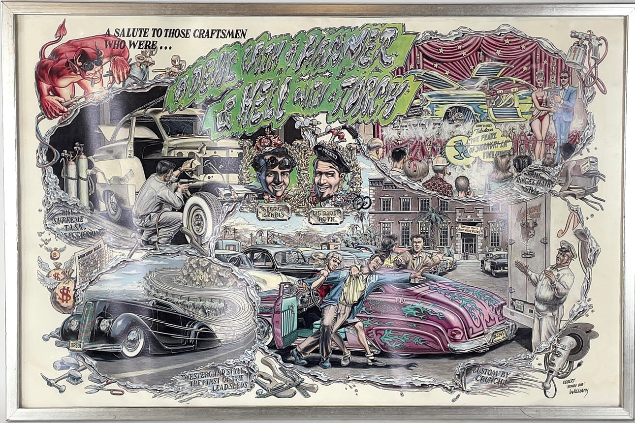 ROBERT WILLIAMS, affisch, "Devil with a hammer hell torch", signerad Robert 'Bondo Bob' Williams i trycket.