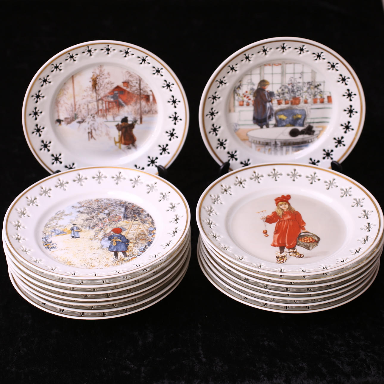 GALLERTALLRIKAR, 16 st, porslin, numrerade, motiv Carl Larsson, Bing&Gröndal - Danmark, sent 1900-tal.