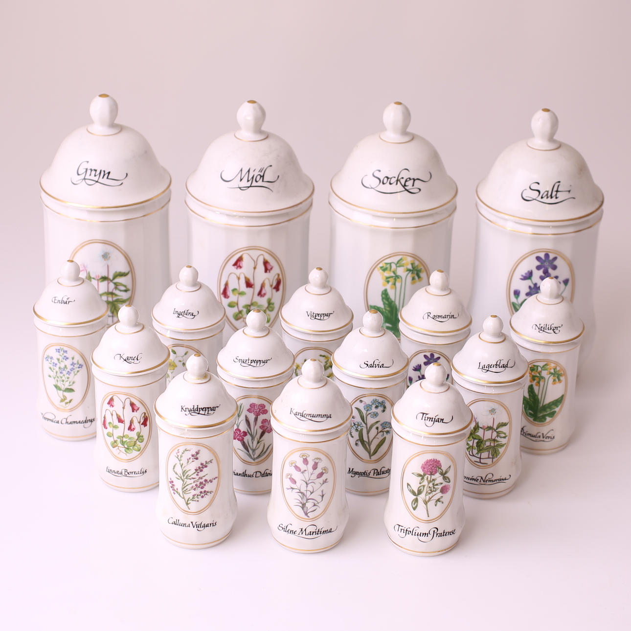 KRYDDSERVIS, 16 delar(4+12), porslin, Carl von Linné - Christineholm, 1900-tal.
