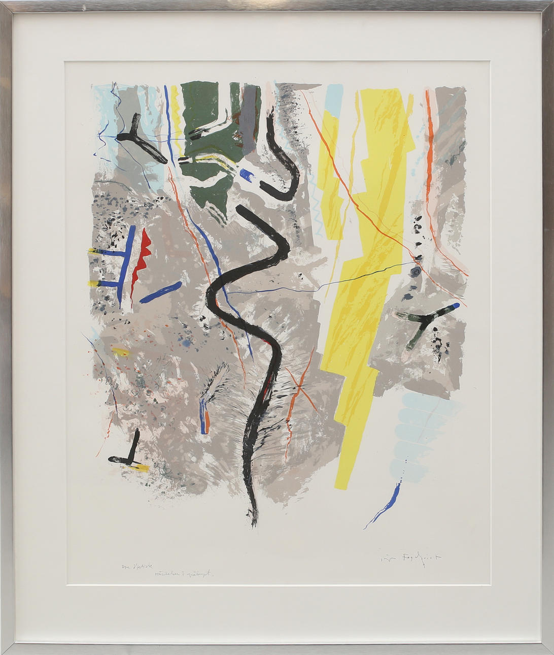 JÖRGEN FOGELQUIST. "Händelser i gråberget", färglitografi nr EA, signerad.