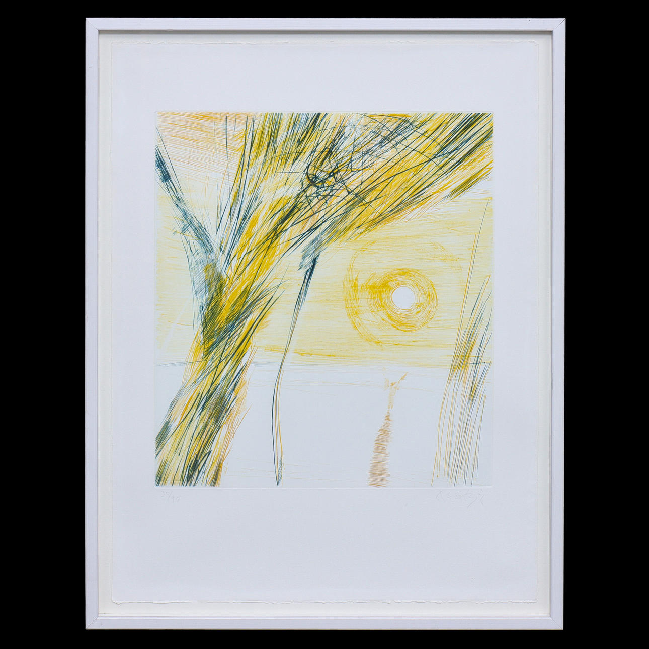 ULF TROTZIG. COLOUR ETCHING, SIGNED AND NUMBERED, GLAZED.