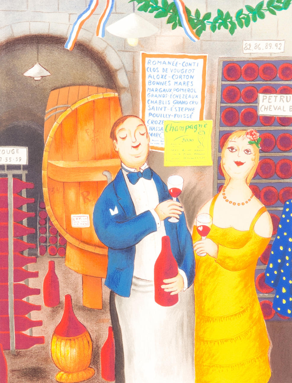 LENNART JIRLOW. I vinkällaren, färglitografi, signerad L. Jirlow.