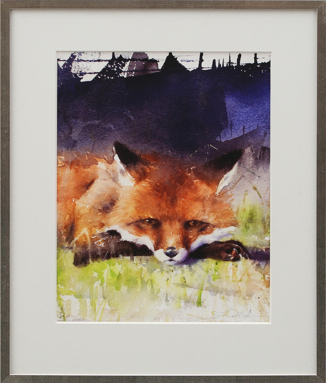 JONAS NILSSON. Vilande räv, färgserigrafi nr 20/180, signerad.