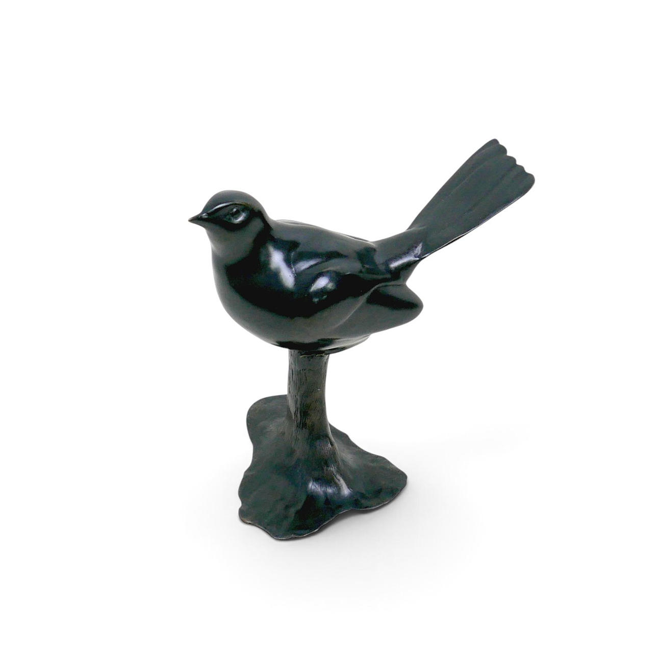 ANDREW GLASBY (BRITISH, B. 1970). A LIMITED EDITION BRONZE SCULPTURE OF A BLACKBIRD.