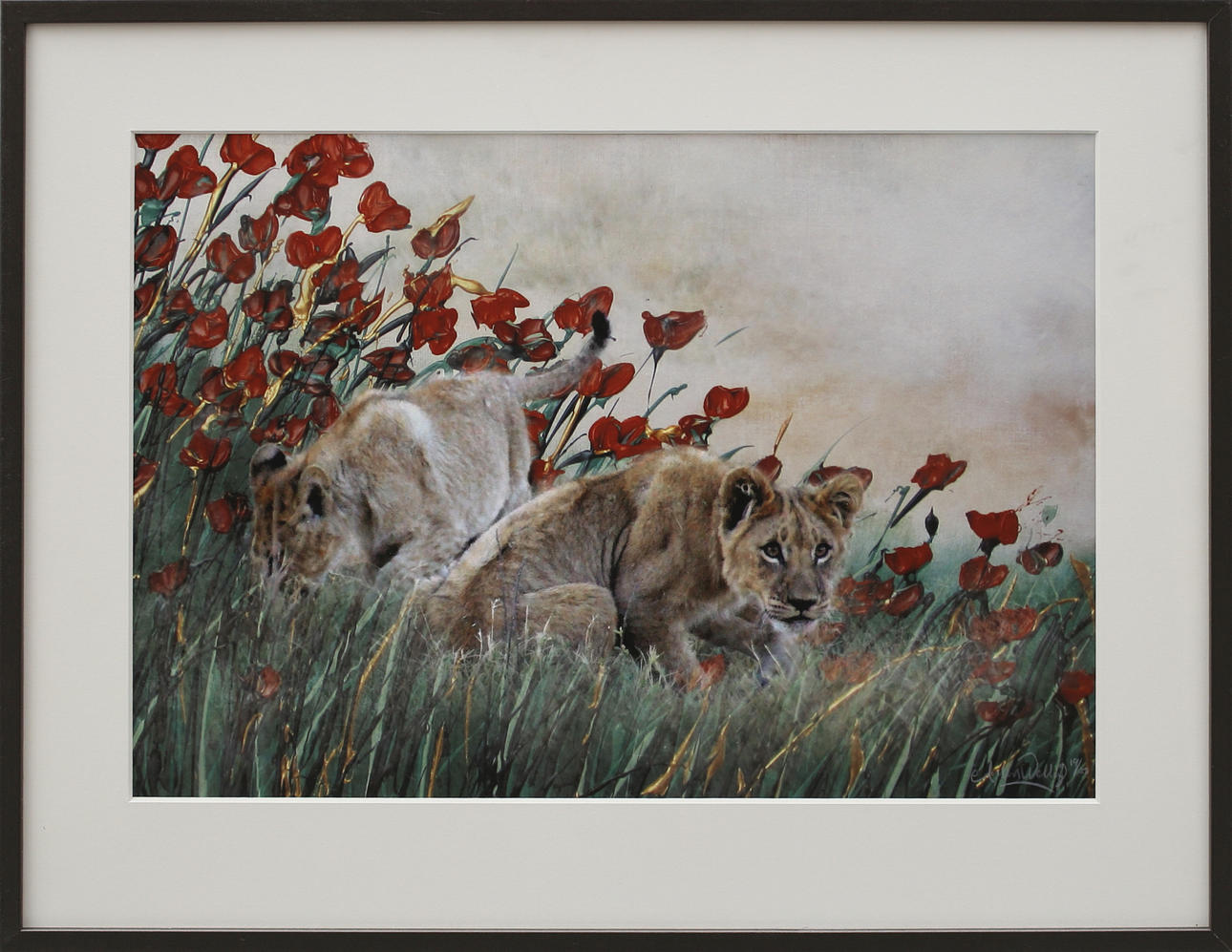 ANDERS WELLVING. Lejonpar, färgserigrafi nr 19/50, signerad.