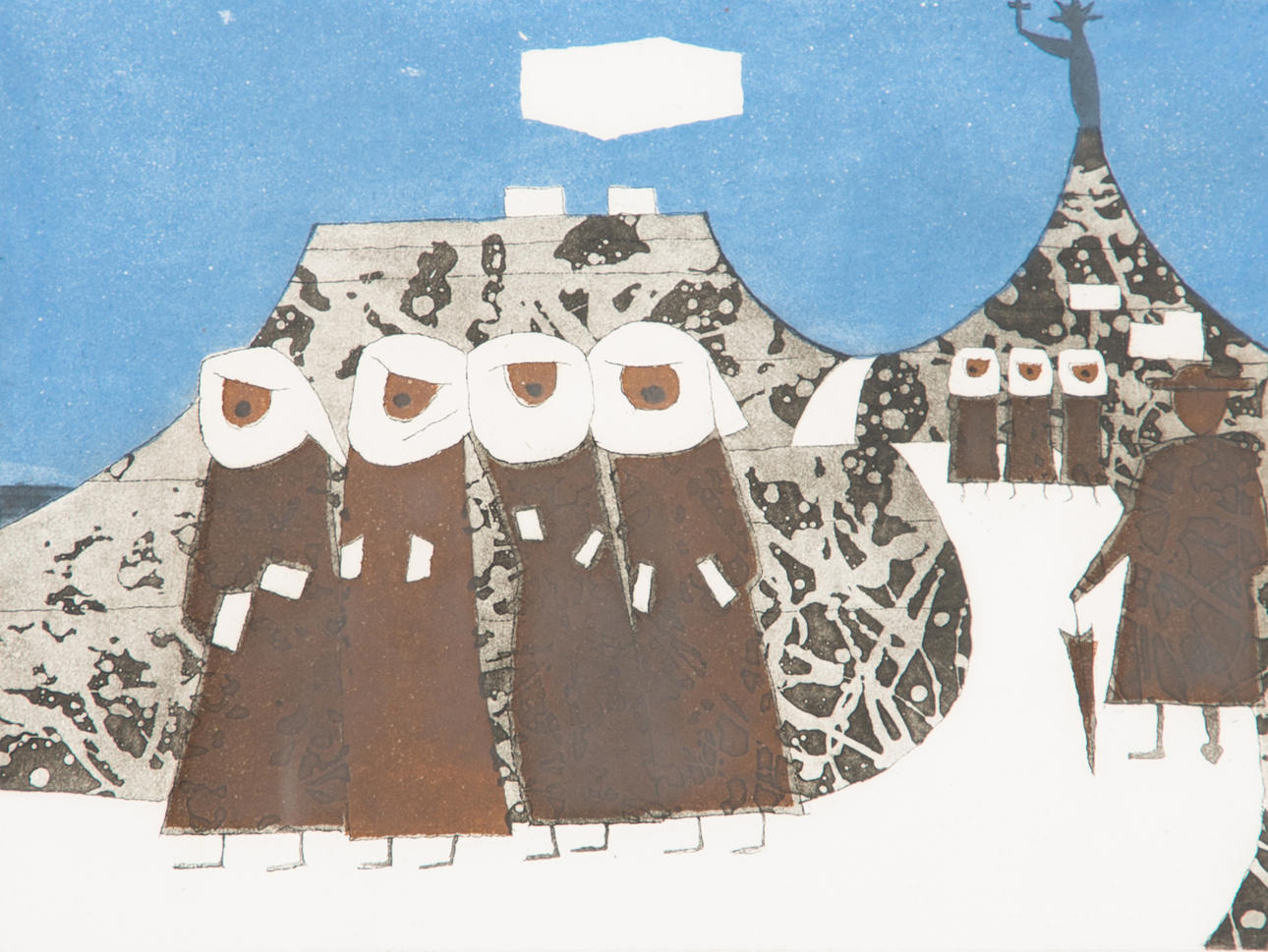 JULIAN TREVELYAN. "Singing nuns", färglitografi, signerad.