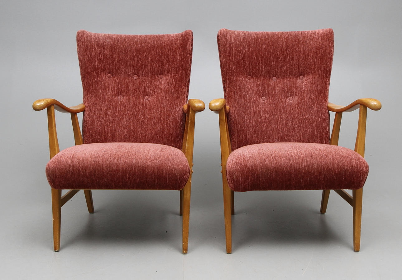 FÅTÖLJER, 1 par, 1940-tal.