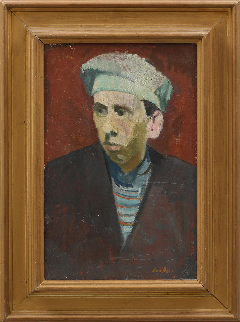 LEO REIS. Olja duk, självporträtt, signerad Leo Reis.