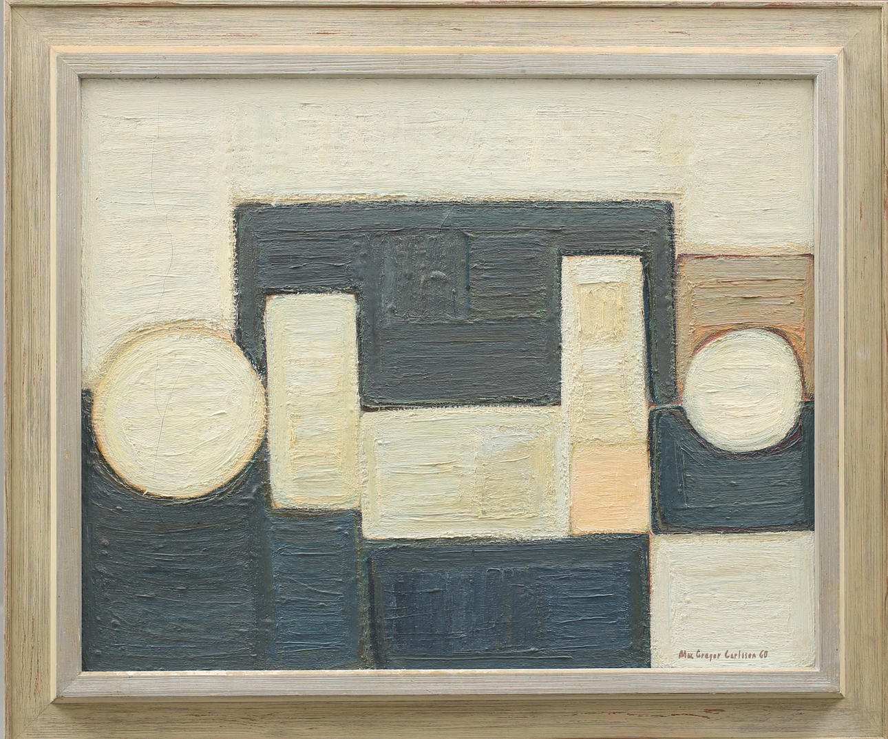 MAX GREGOR CARLSSON. Olja på duk, "Uppställning IV", signerad samt daterad 60, etikett från Liljevalchs Konsthall.