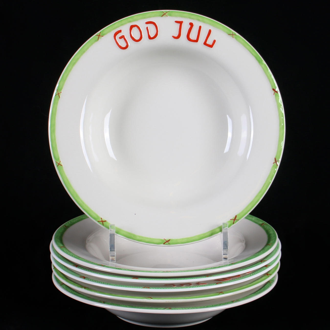 GRÖTTALLRIKAR, 6 st. Porslin, "God Jul", Gustavsberg, 1900-tal.