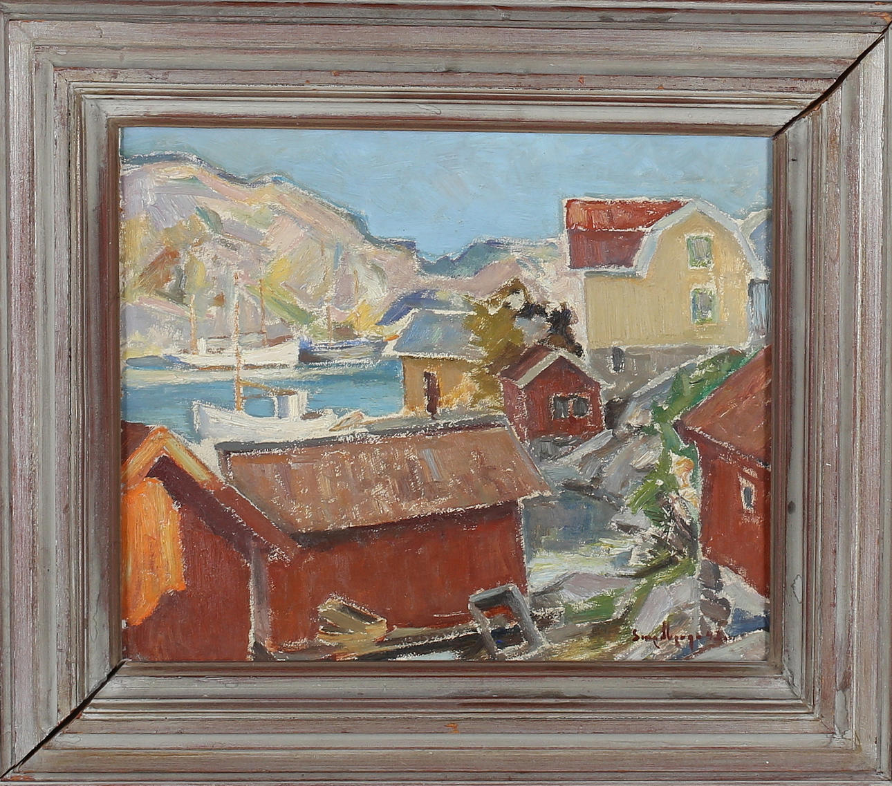 FRITZ SMEDBERG. "Höstdag i Kyrkesund", olja på pannå, signerad samt daterad 1943.