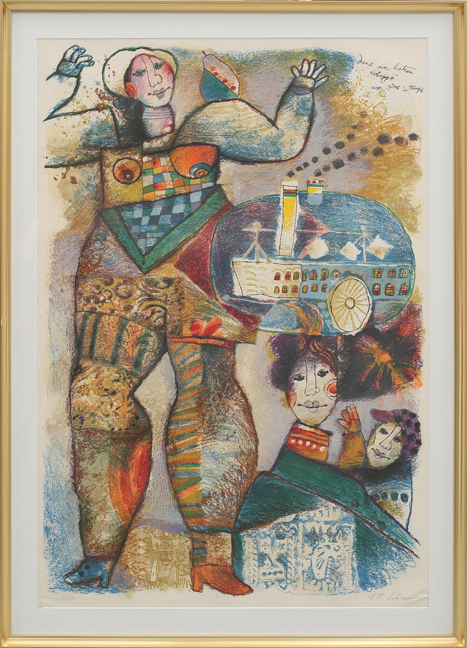 THEO TOBIASSE. Dans un bateau éct tappé.... färglitografi nr 55/250, signerad.