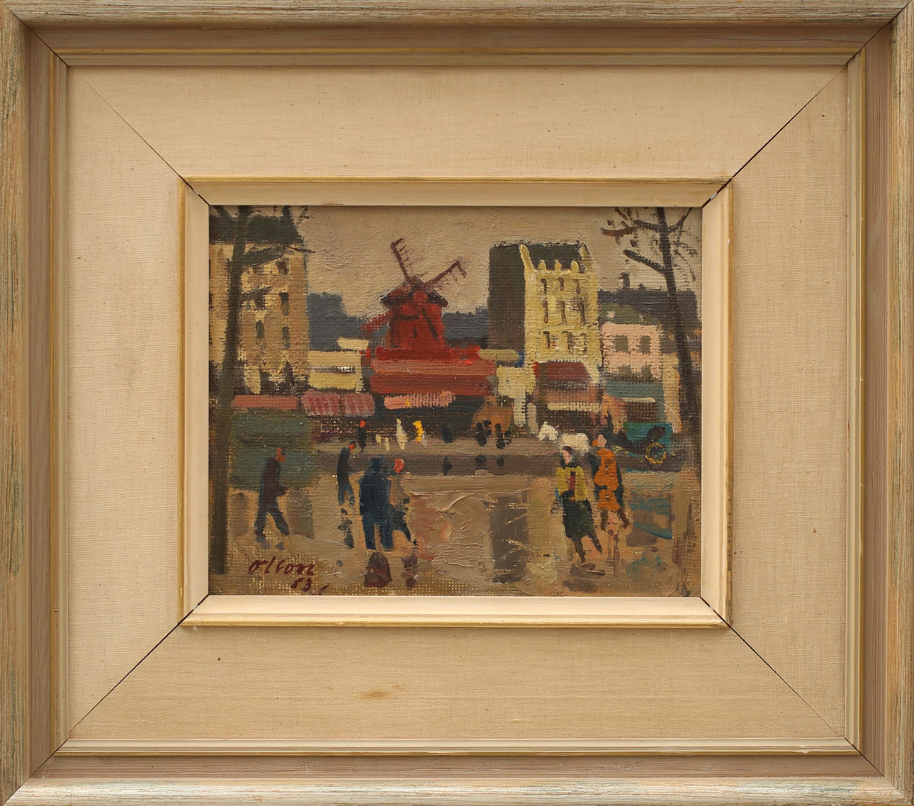 OVE OLSON. "Moulin Rouge Paris", olja på pannå, signerad Olson.