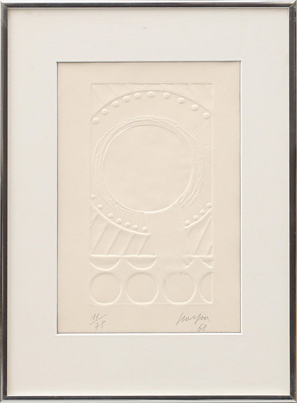 CARLO SCARPA. Komposition, blindtryck nr 11/75, signerad Scarpa och daterad -68.