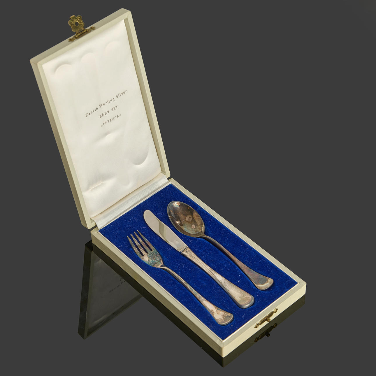 BARNBESTICK, 3 delar, "Patricia", sterlingsilver, W & S Sorensen, Danmark, i etui