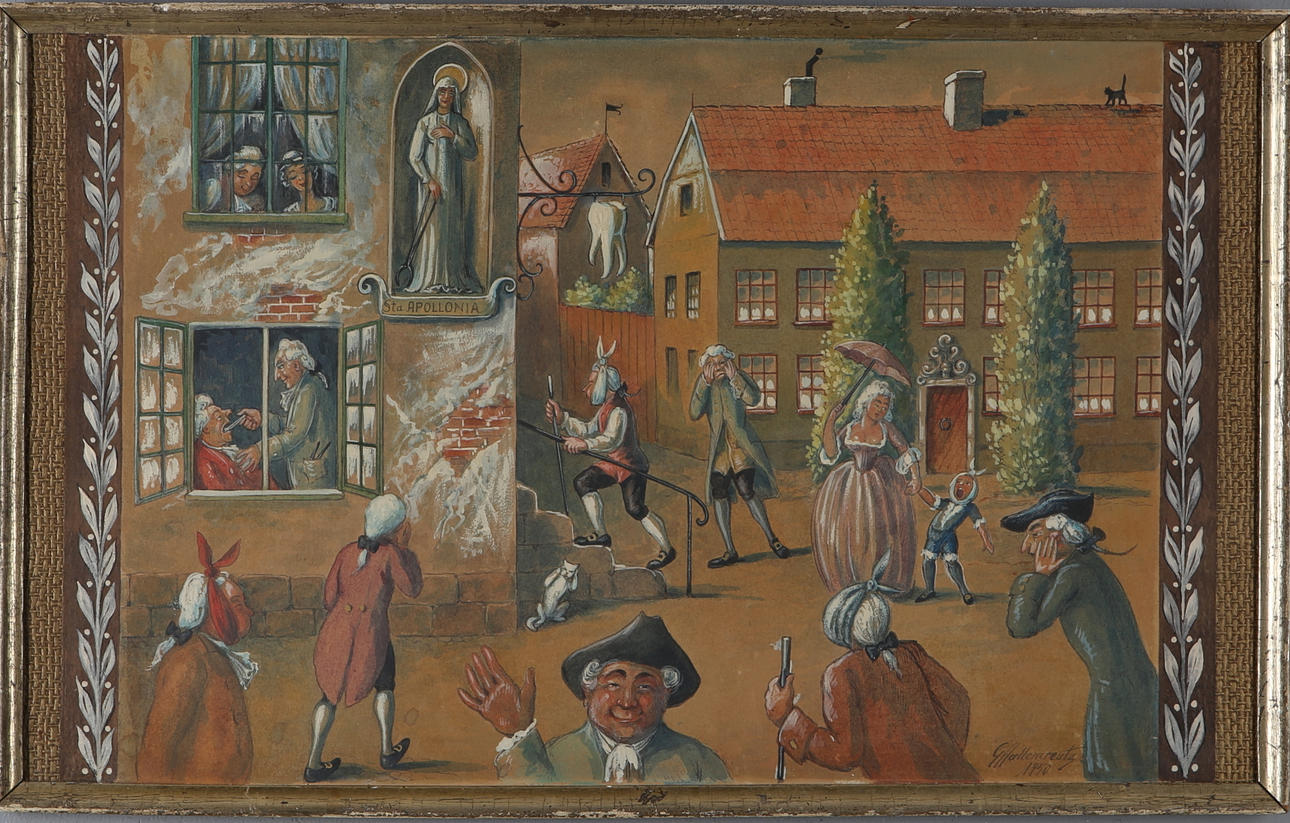 GÖSTA HALLENCREUTZ. Tandbesvär, blandteknik, signerad och daterad 1950.