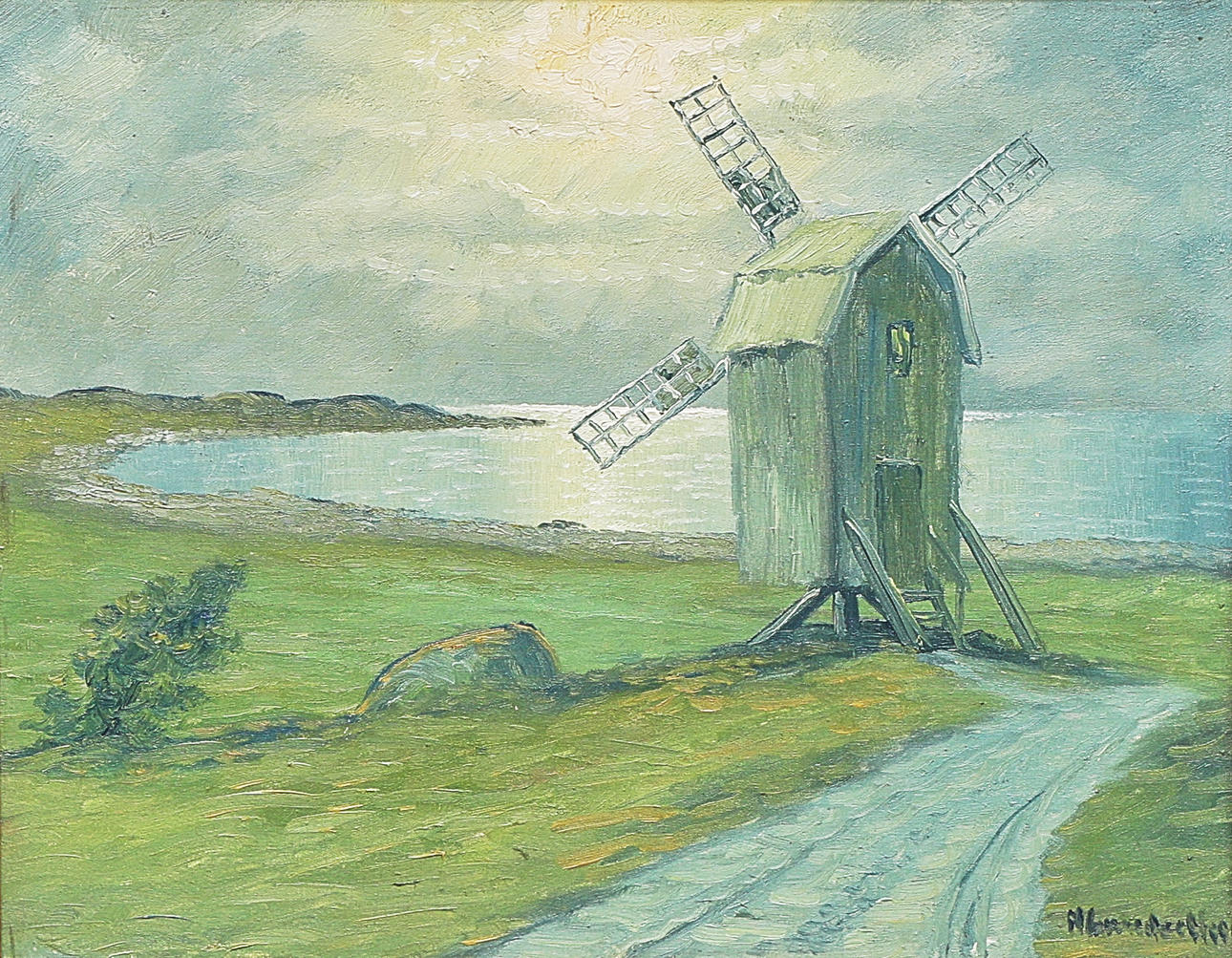 OIDENTIFIERAD KONSTNÄR. Oil painting, signed, Windmill.